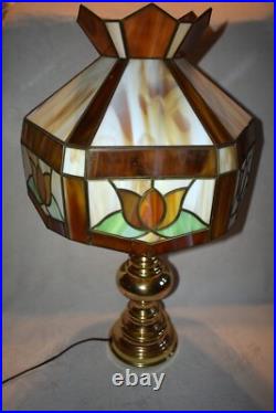 Vintage MCM Slag Glass Brass Table Lamp Large 29