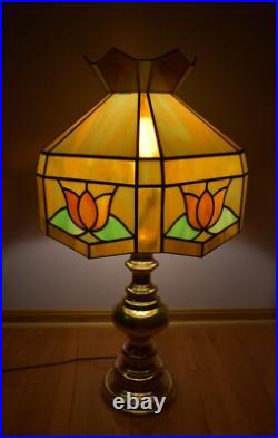 Vintage MCM Slag Glass Brass Table Lamp Large 29