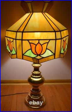 Vintage MCM Slag Glass Brass Table Lamp Large 29