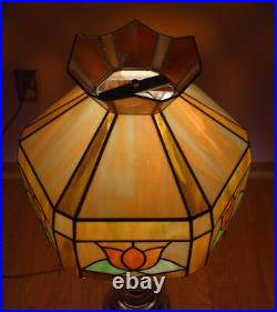 Vintage MCM Slag Glass Brass Table Lamp Large 29