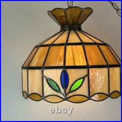 Vintage MCM Stained Slag Glass Tiffany Style Swag Light Or Hanging Leaf Lamp 16 Vintage MCM Stained Slag Glass Tiffany Style Swag Light Or Hanging Leaf Lamp 16