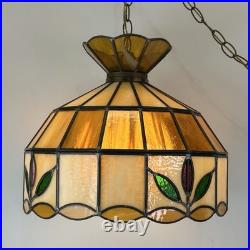 Vintage MCM Stained Slag Glass Tiffany Style Swag Light Or Hanging Leaf Lamp 16 Vintage MCM Stained Slag Glass Tiffany Style Swag Light Or Hanging Leaf Lamp 16