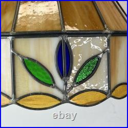 Vintage MCM Stained Slag Glass Tiffany Style Swag Light Or Hanging Leaf Lamp 16