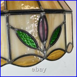 Vintage MCM Stained Slag Glass Tiffany Style Swag Light Or Hanging Leaf Lamp 16