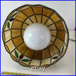 Vintage MCM Stained Slag Glass Tiffany Style Swag Light Or Hanging Leaf Lamp 16 Vintage MCM Stained Slag Glass Tiffany Style Swag Light Or Hanging Leaf Lamp 16