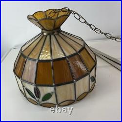 Vintage MCM Stained Slag Glass Tiffany Style Swag Light Or Hanging Leaf Lamp 16 Vintage MCM Stained Slag Glass Tiffany Style Swag Light Or Hanging Leaf Lamp 16