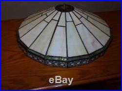 Vintage MISSION / ARTS & CRAFTS pre-owned LEADED SLAG GLASS LAMP SHADE 16
