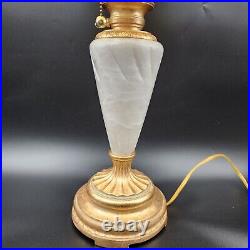 Vintage Marble & Gilt Lamp With Slag Alabaster Glass Dome Shade 24H