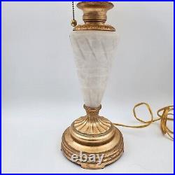 Vintage Marble & Gilt Lamp With Slag Alabaster Glass Dome Shade 24H