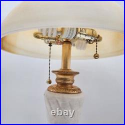 Vintage Marble & Gilt Lamp With Slag Alabaster Glass Dome Shade 24H