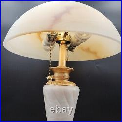 Vintage Marble & Gilt Lamp With Slag Alabaster Glass Dome Shade 24H