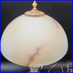 Vintage Marble & Gilt Lamp With Slag Alabaster Glass Dome Shade 24H