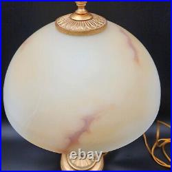 Vintage Marble & Gilt Lamp With Slag Alabaster Glass Dome Shade 24H