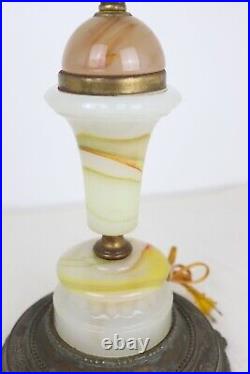 Vintage Marbled Slag Glass 3-Bulb Lamp Converted From Smoking Stand Working