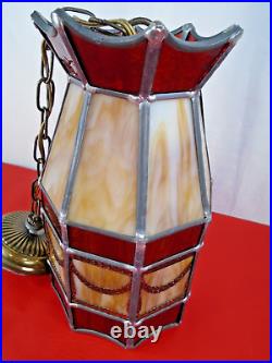 Vintage Marbled Stained Slag Glass Hanging Ceiling Pendant Lamp