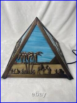 Vintage Meyda Tiffany Egypt Pyramid Slag Glass Table Lamp Tiffany Lamp