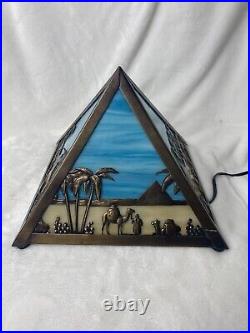 Vintage Meyda Tiffany Egypt Pyramid Slag Glass Table Lamp Tiffany Lamp