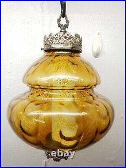 Vintage Mid Century MCM Retro Amber Glass Tulip Form Swag Light Slag Globe