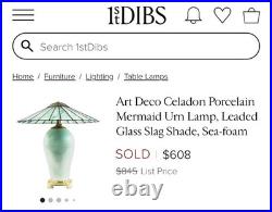 Vintage Mid-Century Pagoda Lamp Apricot Slag Glass & Ceramic Crescent Brass Mfg