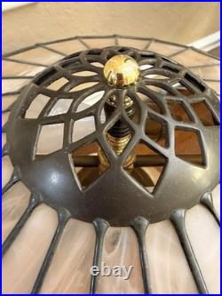 Vintage Mid-Century Pagoda Lamp Apricot Slag Glass & Ceramic Crescent Brass Mfg