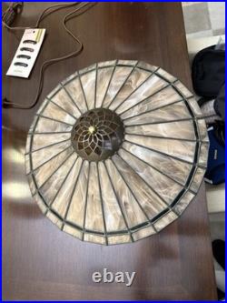 Vintage Mid-Century Pagoda Lamp Apricot Slag Glass & Ceramic Crescent Brass Mfg