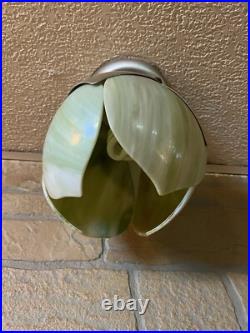Vintage Mid Century Slag Glass Tulip Flower Aluminum Pendant Ceiling Lamp