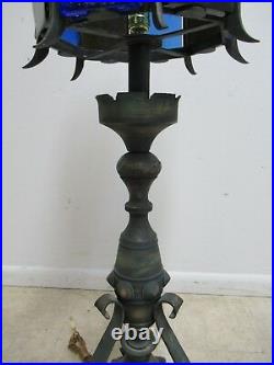 Vintage Mid Century Spanish Gothic Metal Slag Glass Lamp Lighting