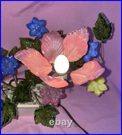 Vintage Mid-Century Venetian Slag Glass Flower Lamp Elegant Handcrafted