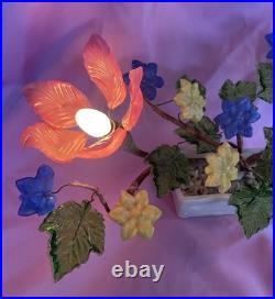 Vintage Mid-Century Venetian Slag Glass Flower Lamp Elegant Handcrafted