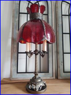 Vintage Mid-century Modern Slag Glass Cranberry Tulip Candelabra Table Lamp Vintage Mid-century Modern Slag Glass Cranberry Tulip Candelabra Table Lamp