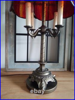 Vintage Mid-century Modern Slag Glass Cranberry Tulip Candelabra Table Lamp Vintage Mid-century Modern Slag Glass Cranberry Tulip Candelabra Table Lamp