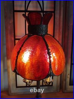 Vintage Mid-century Modern Slag Glass Cranberry Tulip Candelabra Table Lamp