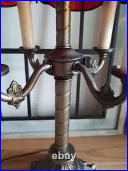 Vintage Mid-century Modern Slag Glass Cranberry Tulip Candelabra Table Lamp Vintage Mid-century Modern Slag Glass Cranberry Tulip Candelabra Table Lamp