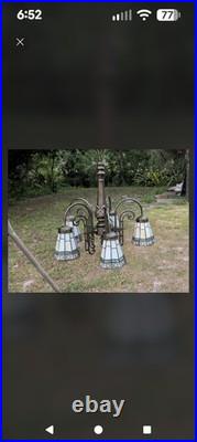 Vintage Mission 5 Light Chandelier Spectrum Slag Glass Craftsman Lamp Vintage Mission 5 Light Chandelier Spectrum Slag Glass Craftsman Lamp