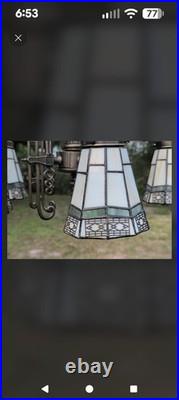 Vintage Mission 5 Light Chandelier Spectrum Slag Glass Craftsman Lamp