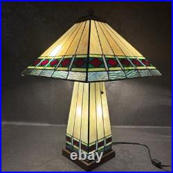 Vintage Mission Arts Crafts Style 22 Stained Glass Table Lamp Slag Light a