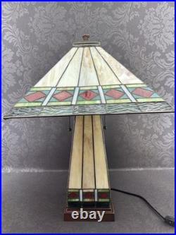Vintage Mission Arts Crafts Style 22 Stained Glass Table Lamp Slag Light a