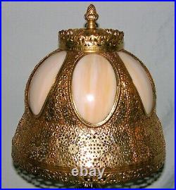 Vintage Moorish Style Pierced Dome Slag Glass Lamp