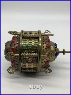 Vintage Moroccan Turkish Lantern Light Brass Slag Glass Colorful Light Shade