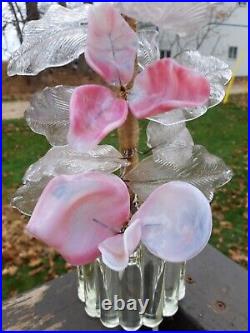 Vintage Murano Singer Venetian Lamp LARGE slag glass flowers pink 1940's