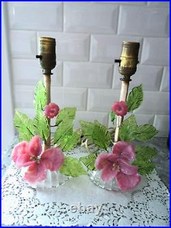 Vintage Murano Venetian Czech slag glass flower lamp pair