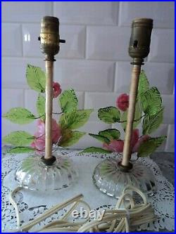 Vintage Murano Venetian Czech slag glass flower lamp pair