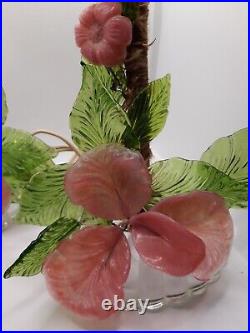 Vintage Murano Venetian Lamps pair slag glass flowers pink