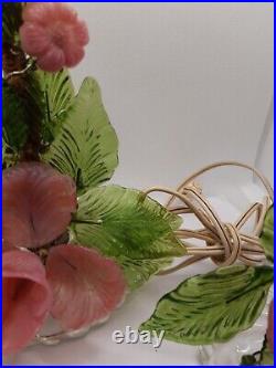 Vintage Murano Venetian Lamps pair slag glass flowers pink