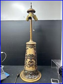 Vintage North West Art Shade Co. Slag Glass And Pot Metal Lighted Lamp Base