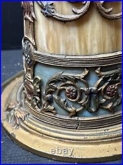 Vintage North West Art Shade Co. Slag Glass And Pot Metal Lighted Lamp Base