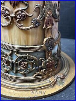 Vintage North West Art Shade Co. Slag Glass And Pot Metal Lighted Lamp Base