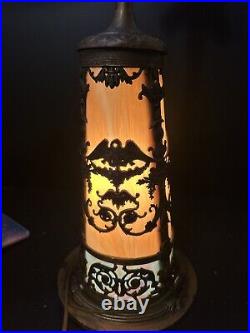 Vintage North West Art Shade Co. Slag Glass And Pot Metal Lighted Lamp Base