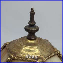 Vintage Nouveau Brass Lily and Vine Table Lamp withCream/Caramel Slag Glass Shade