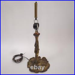 Vintage Nouveau Brass Lily and Vine Table Lamp withCream/Caramel Slag Glass Shade Vintage Nouveau Brass Lily and Vine Table Lamp withCream/Caramel Slag Glass Shade
